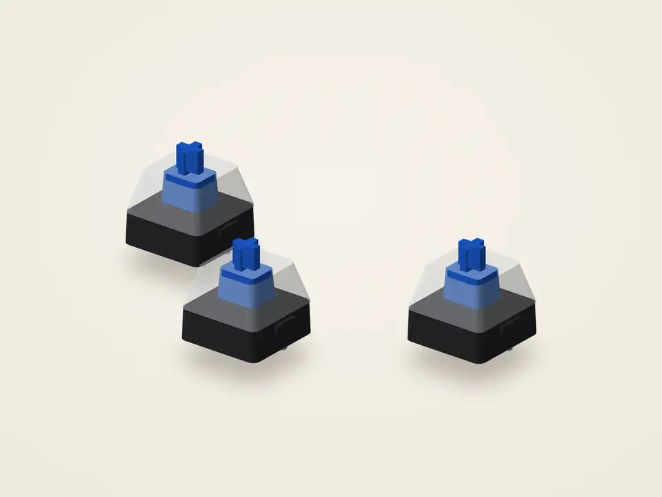 Demo Clicky 60 g, switch clicky cu tijă albastră – randare 3D